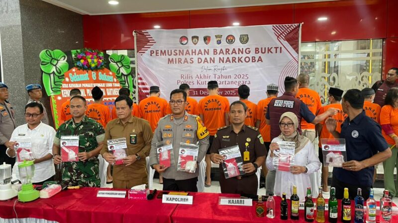 Rilis akhir tahun dan pemusnahan barang bukti narkoba dan kiras di Polres Kukar (Latif/Eksposisi)