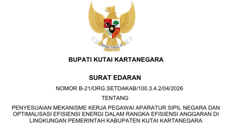 Surat Edaran Bupati Kukar terkait WFH ASN (Istimewa)