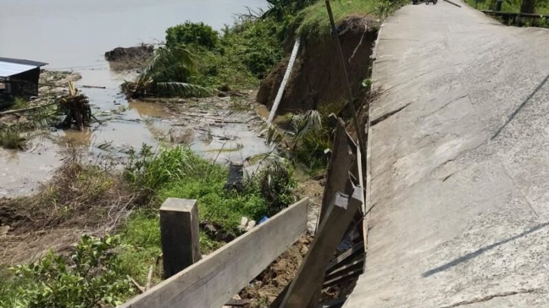 Longsor jalan utama di Desa Batuq Kecamatan Muara Muntai (Istimewa)