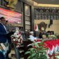 Bupati Kukar Aulia Rahman Basri berpidato dalam Rapat Paripurna Istimewa DPRD Kukar dengan agenda Peringatan HUT ke-244 Tenggarong (Latif/Eksposisi)